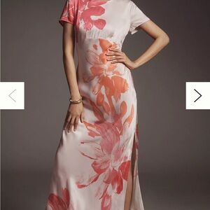 Anthropologie Pink and Orange Floral Maxi Dress